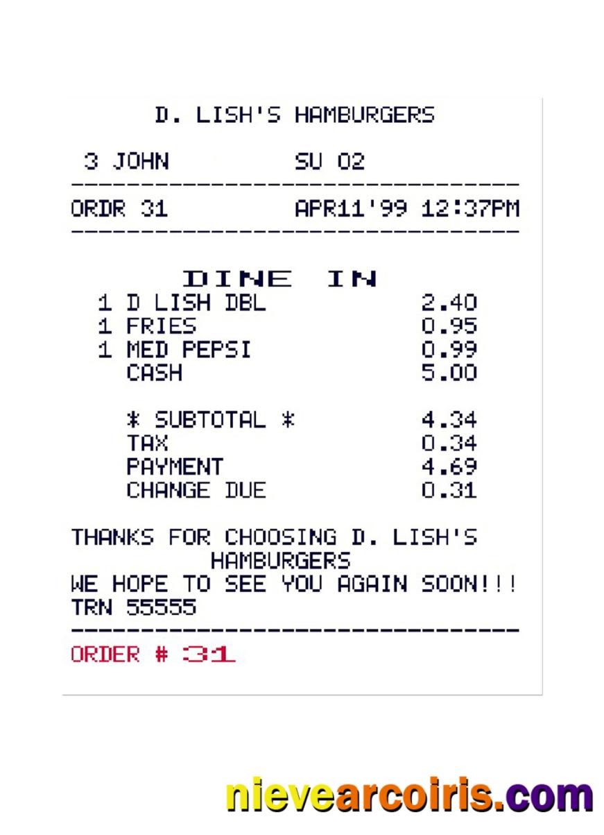 D. LISH'S HAMBURGERS payment check